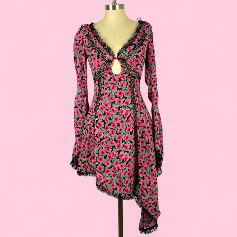 NWT For Love and Lemons Brunella Asymmetrical Floral Mini Babydoll Lace Dress